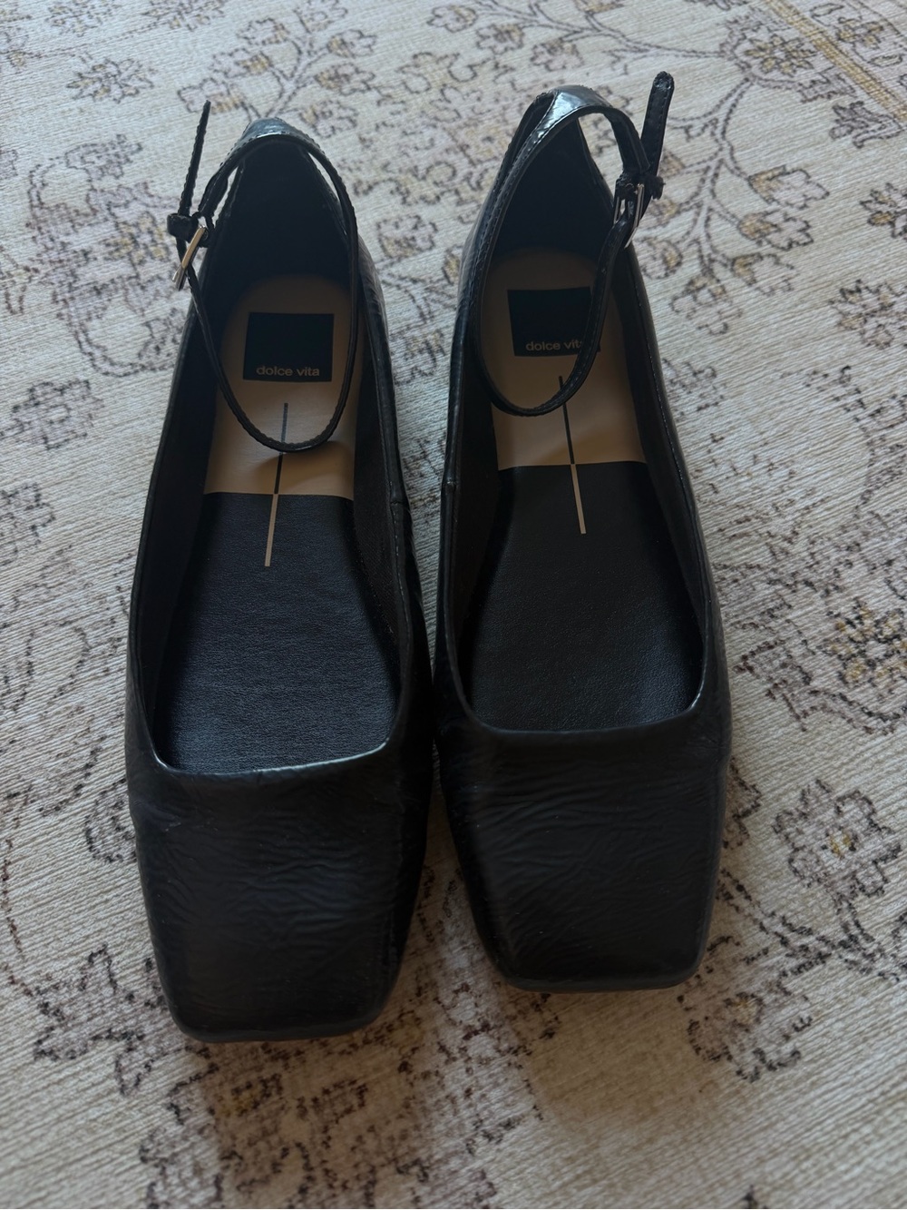 Dolce Vita Black Square-Toe Ankle Strap Ballet Flats